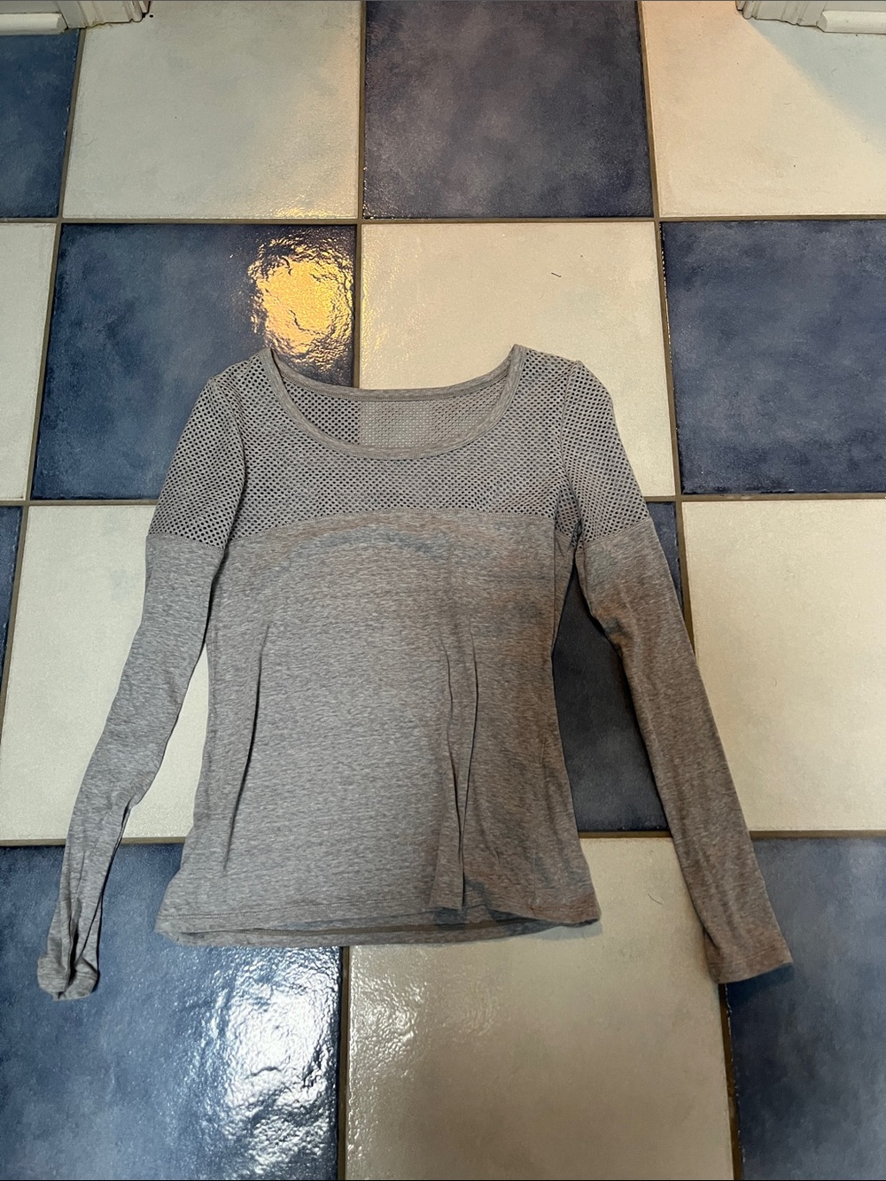 Lorna Jane Gray Long-Sleeve Scoop Mesh Yoke Top